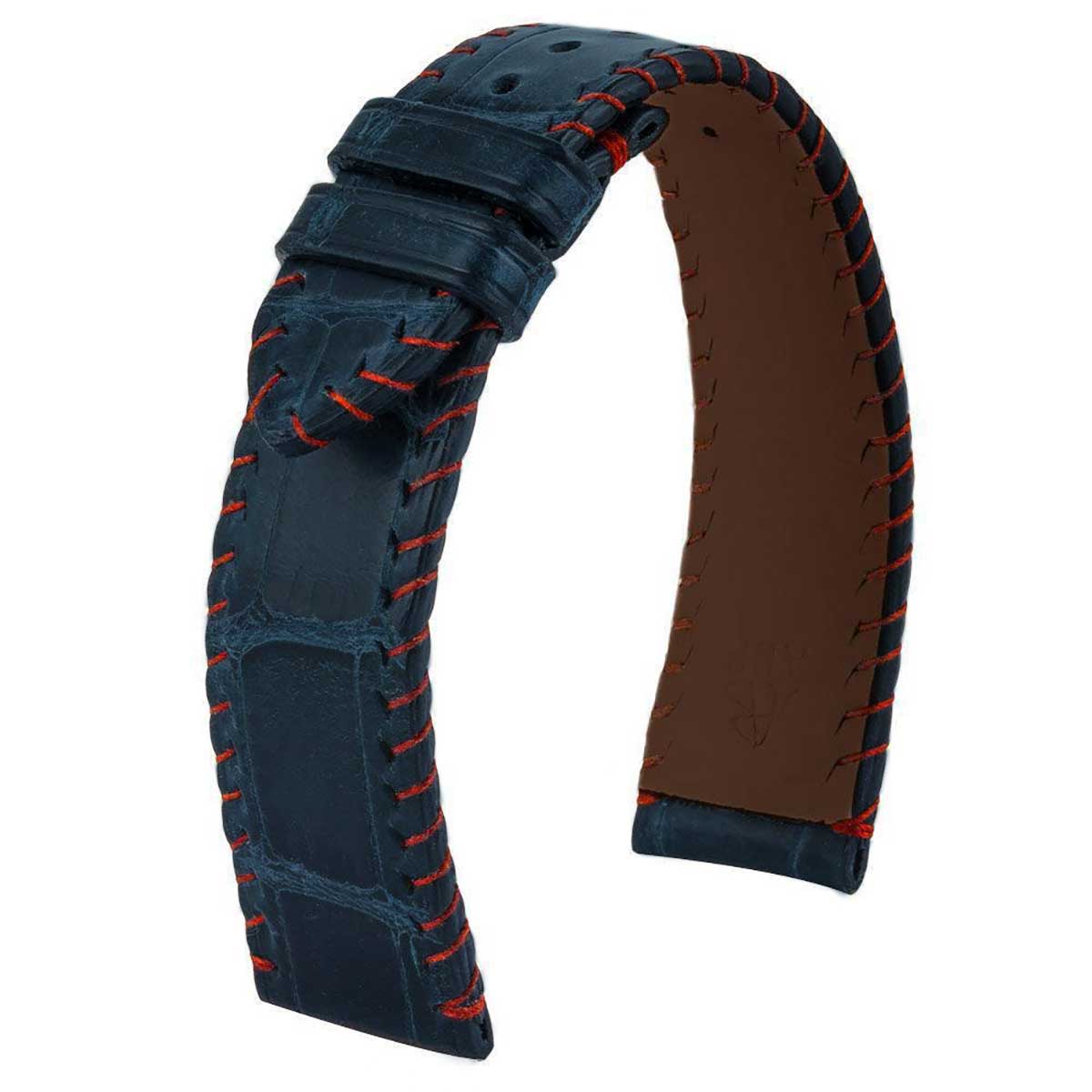 Bracelet Cuir véritable de veau Noir 20 mm plat montre Texturé Alligator Bracelet Cuir véritable de veau Noir 20 mm plat montre Texturé Alligator