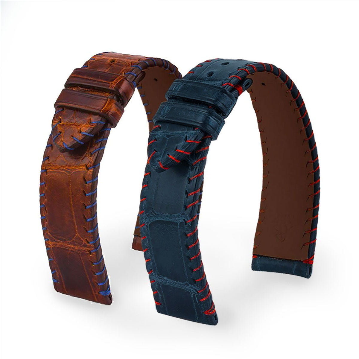 Leather watch strap Yachting semi tribal stitching Alligator