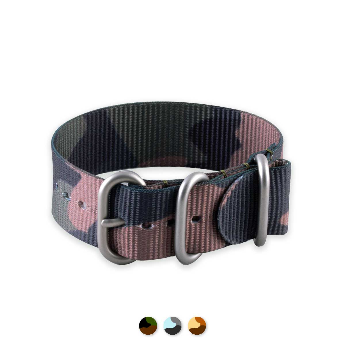 Bracelet-montre Zulu 3 anneaux - Nylon / tissu Camo (marron, marron/vert, gris) - watch band leather strap - ABP Concept -