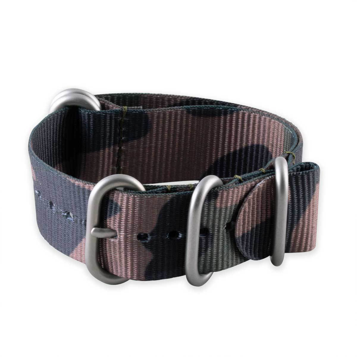 Bracelet montre Zulu 5 anneaux - Nylon / tissu Camo (marron, marron/vert, gris) - watch band leather strap - ABP Concept -