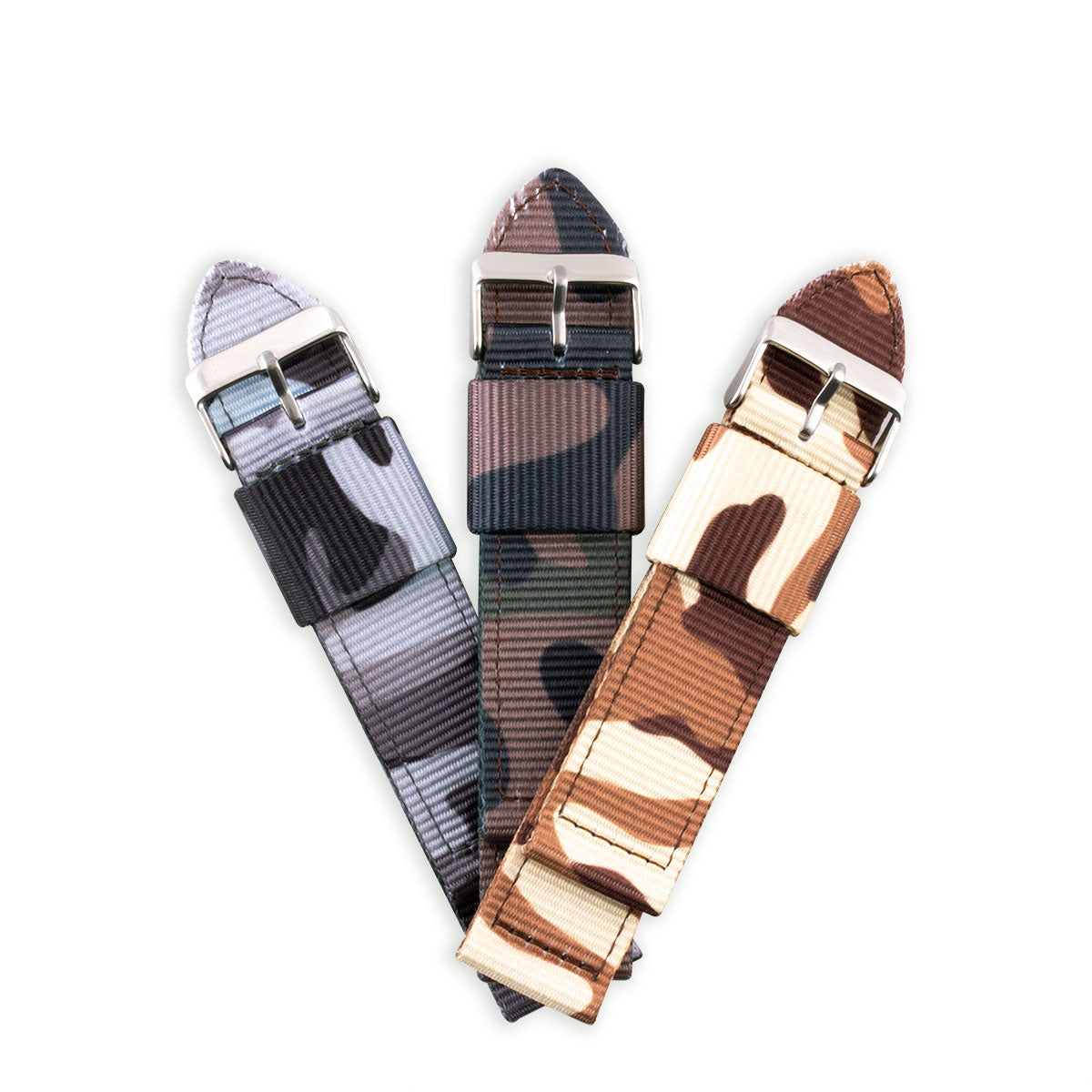 Bracelet de montre 2 brins - Nylon / tissu Camo (marron, marron/vert, gris) - watch band leather strap - ABP Concept -