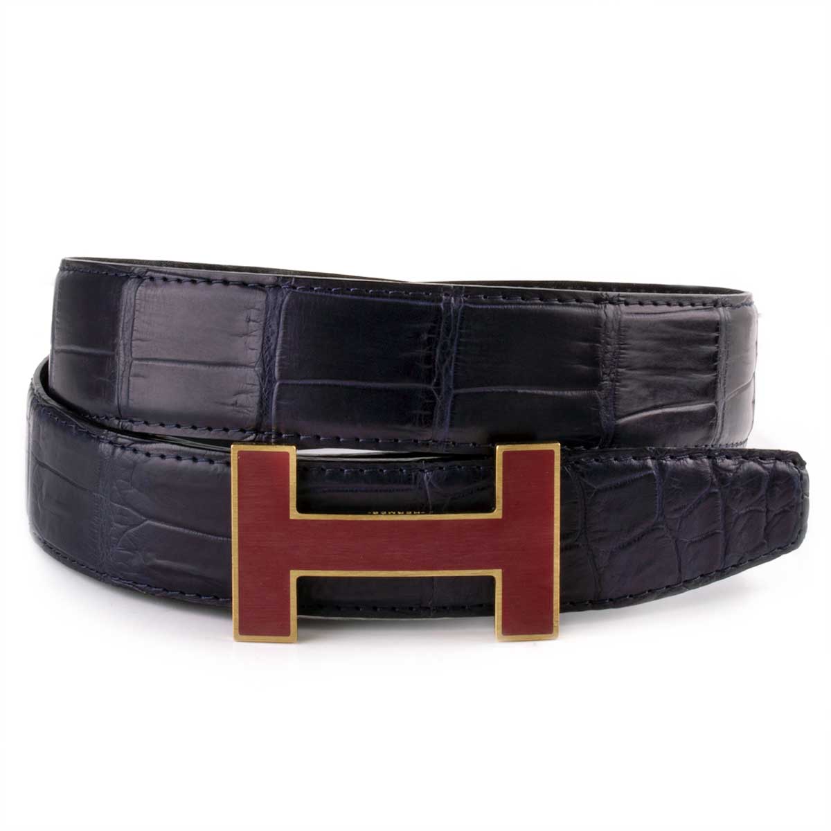 Classic leather belt with golden burgundy H buckle - Alligator – ABP  Concept