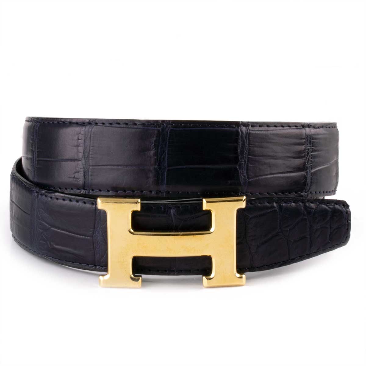 Classic leather belt with polished golden H buckle - Alligator – ABP  Concept