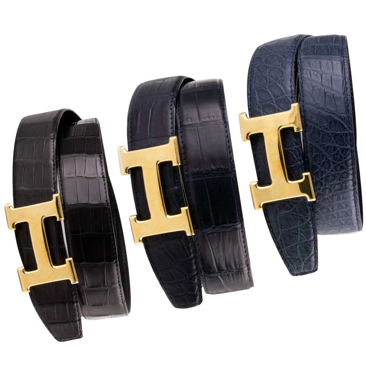 Classic leather belt with polished golden H buckle - Alligator – ABP  Concept