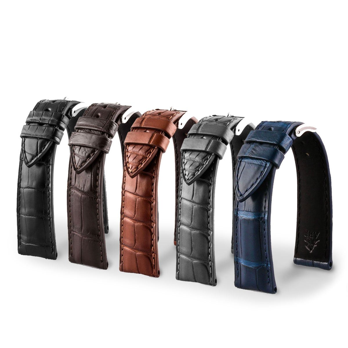 Bracelet montre Plat 22mm Noir cuir véritable Crocodile Bracelet montre Plat 22mm Noir cuir véritable Crocodile