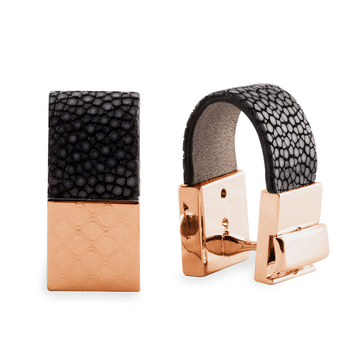 Boutons de manchettes cuir - Galuchat noir et gris - watch band leather strap - ABP Concept -