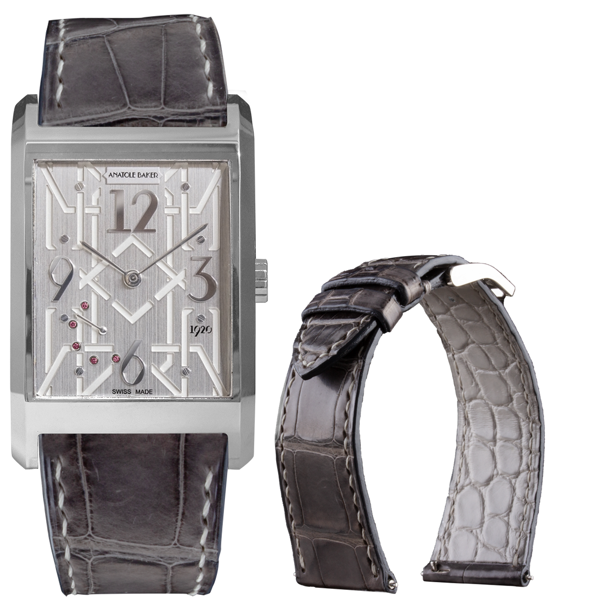 Bracelet montre cuir - Anatole Baker - Alligator waxé gris