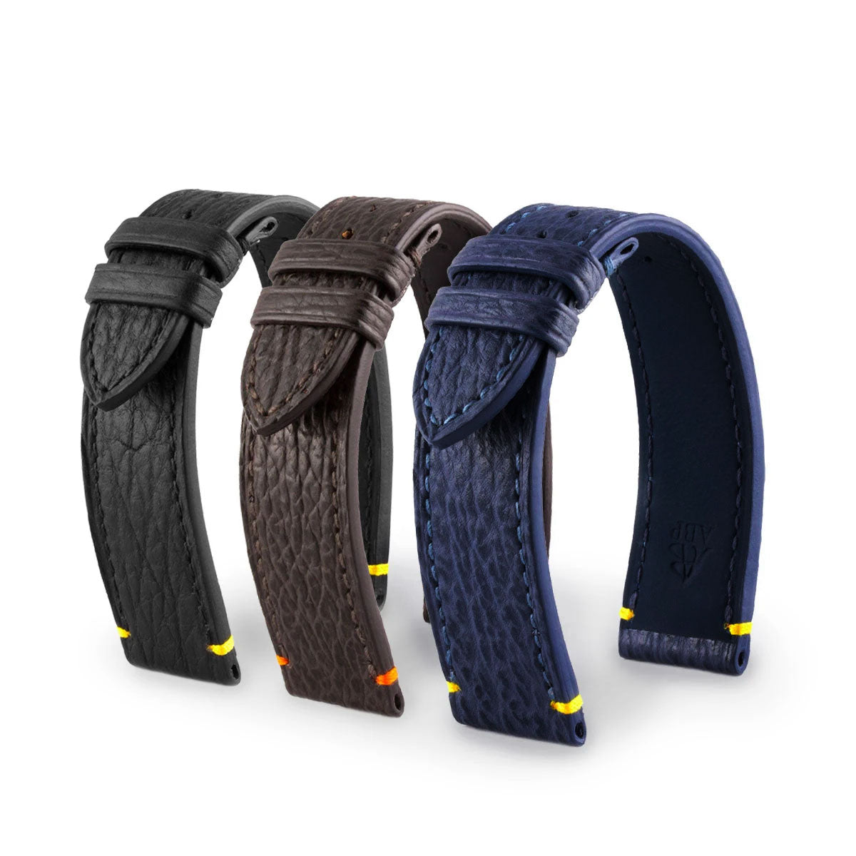 Bracelet Diver - Bracelet montre cuir - Requin (noir / jaune, marron / orange, bleu / jaune) - watch band leather strap - ABP Concept -