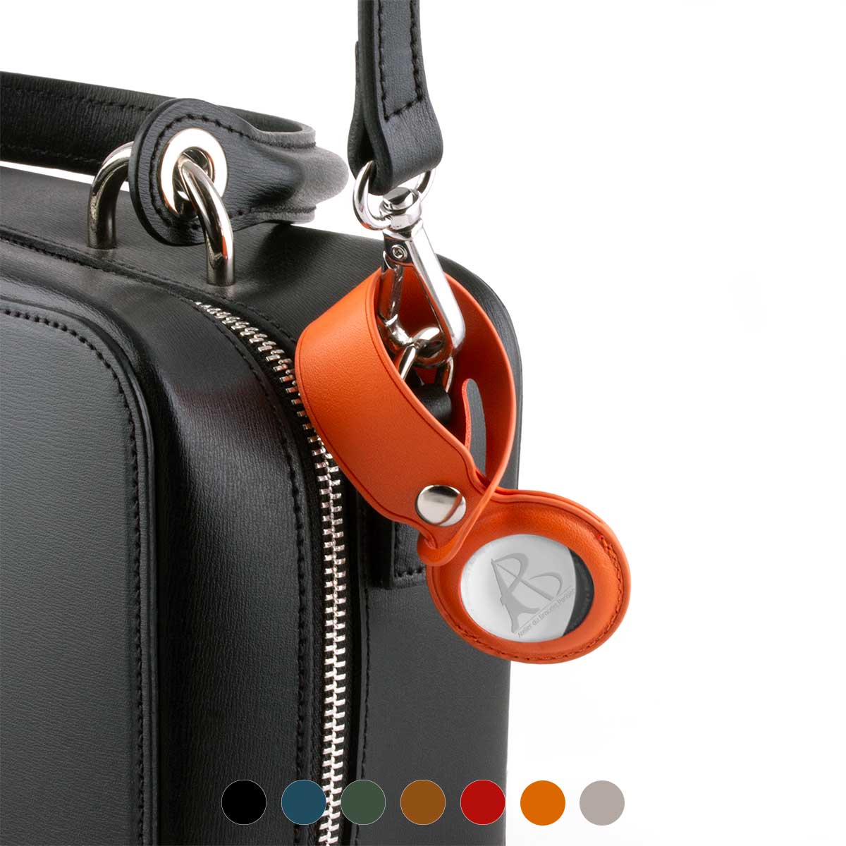 Taupe Brown Silicone AirTag Case with Carabiner Hook