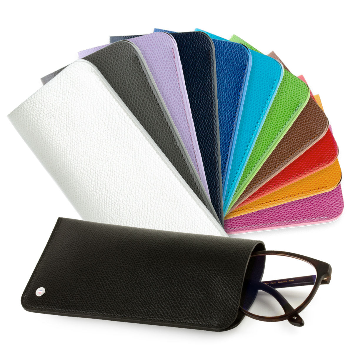 "Essential" glasses leather case - Grained calf (black, blue, green, brown, orange...)