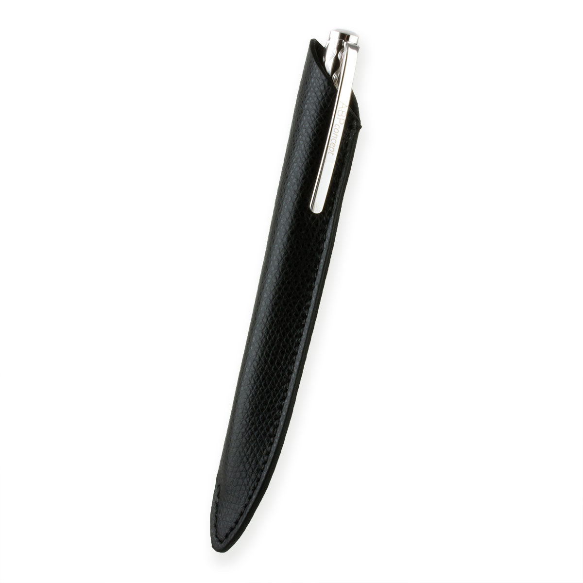 "Essential" Ballpoint pen leather case - Rhodium steel, gold colored steel or black PVD finish - Grained calf