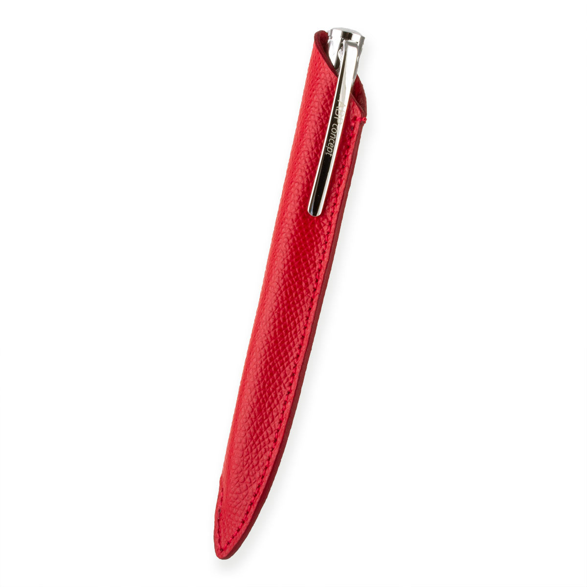 "Essential" Ballpoint pen leather case - Rhodium steel, gold colored steel or black PVD finish - Grained calf
