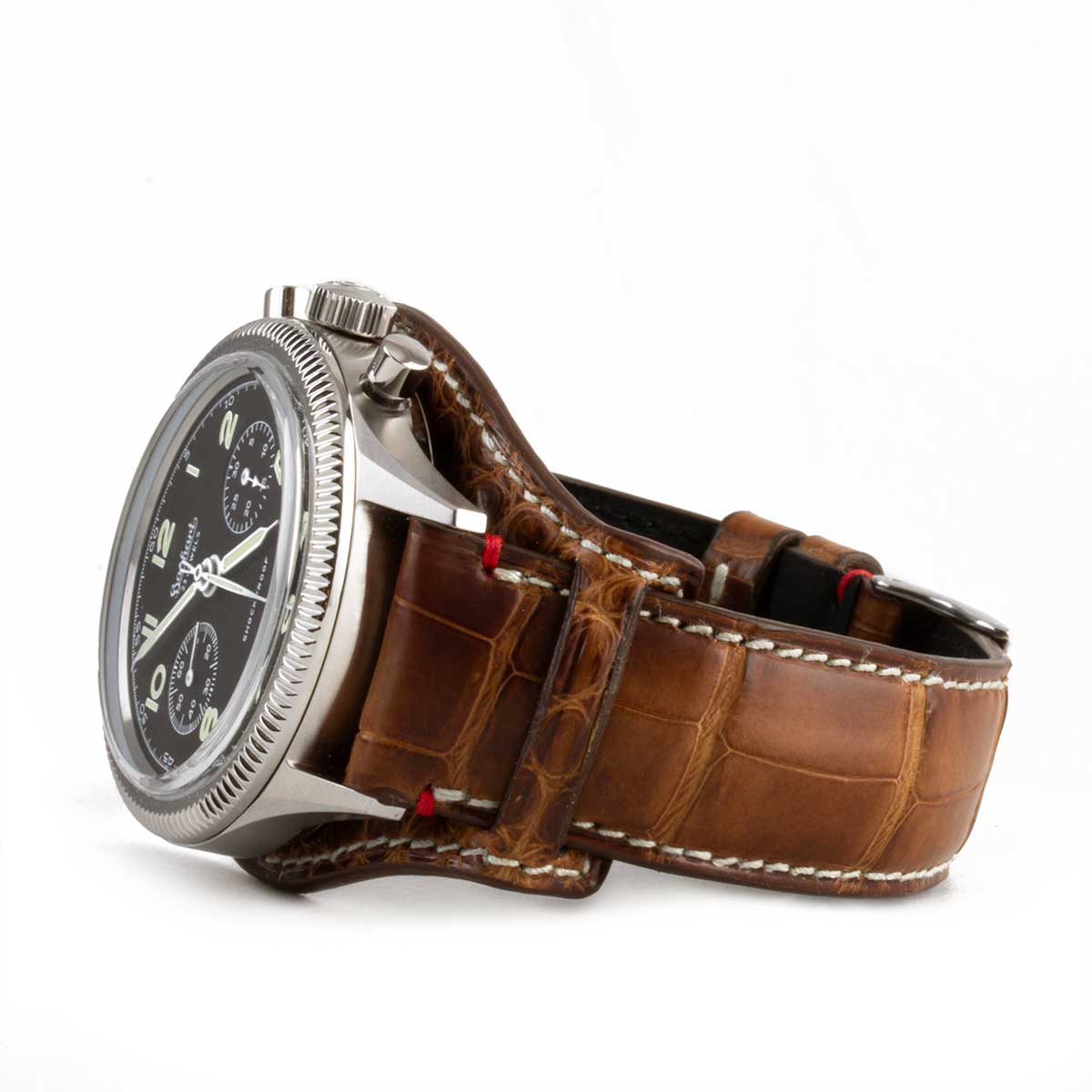 bracelet montre watch band strap alligator marron moyen gold brown 3