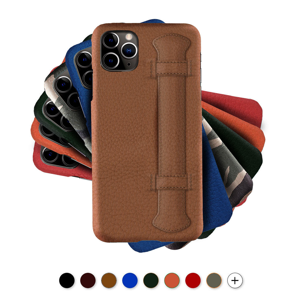 Coque "Strap Case" cuir pour iPhone 12 et 11 ( Pro / Max / Mini )  - Buffle , Noir , Marron , Bleu , Rouge , Orange...