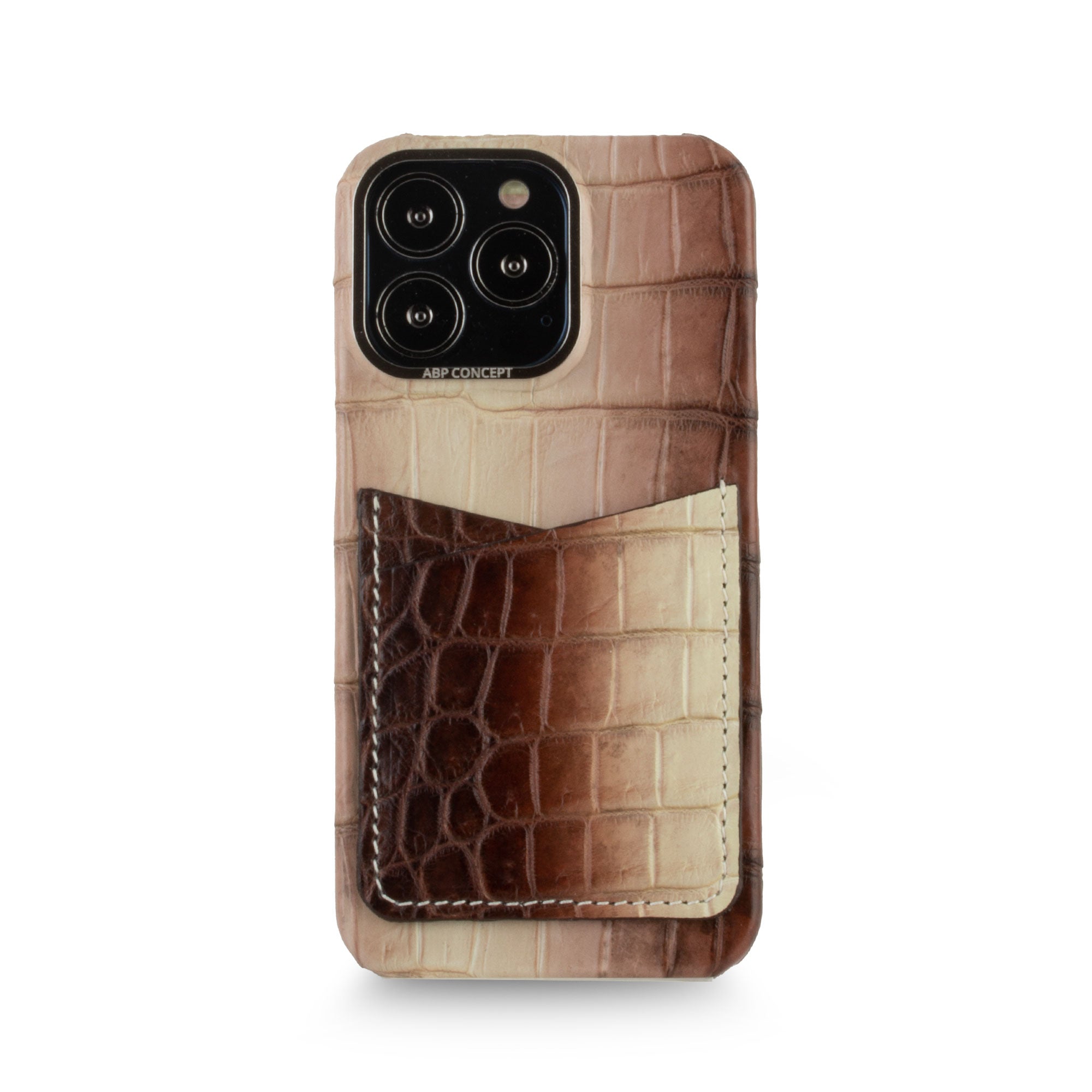 Vente exclusive - Coque cuir "double card" Himalaya pour iPhone 13 Pro - Crocodile Himalaya chocolat