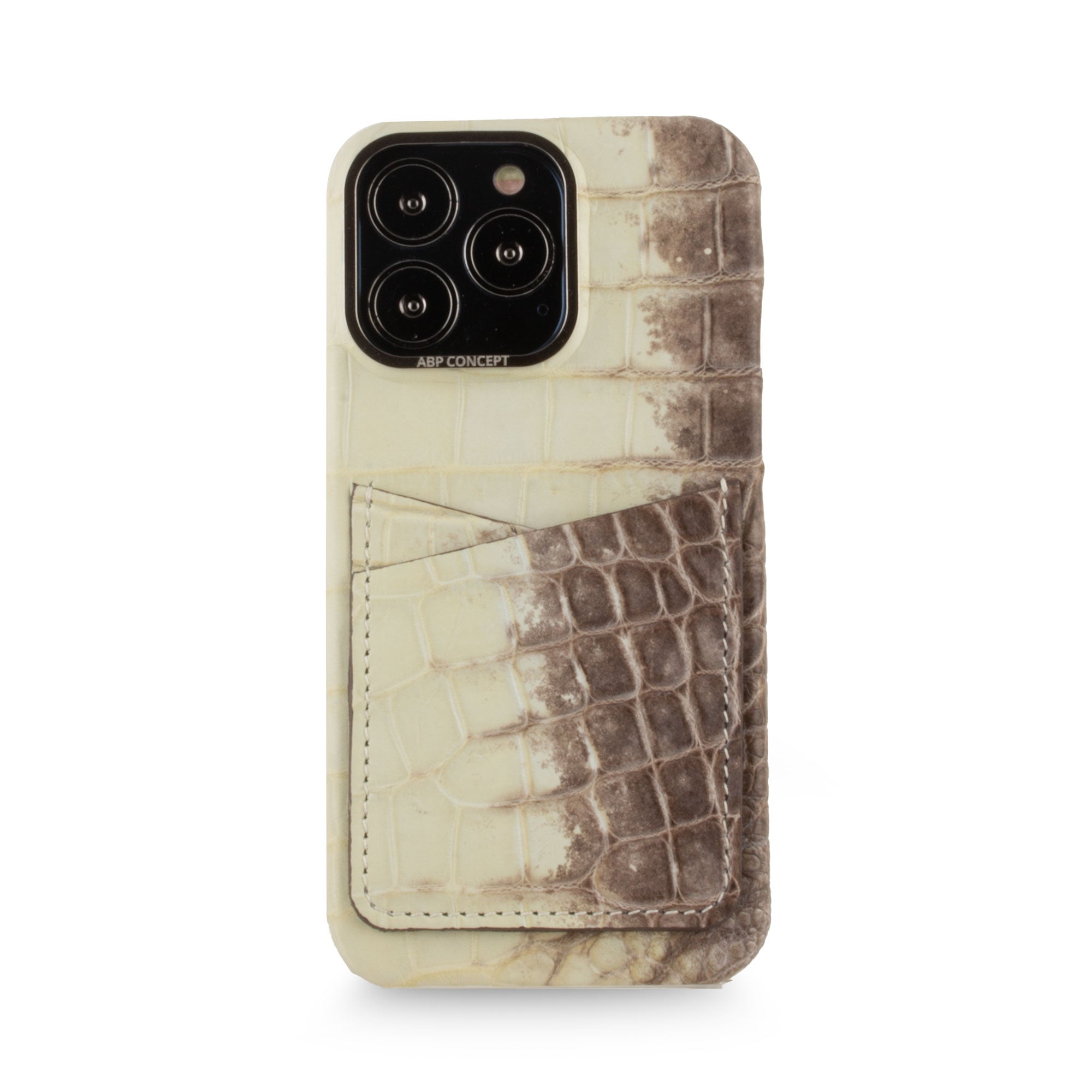 Clearance Sale - Leather iPhone HIMALAYA double card case - iPhone 13 Pro - Dark Himalaya crocodile 5
