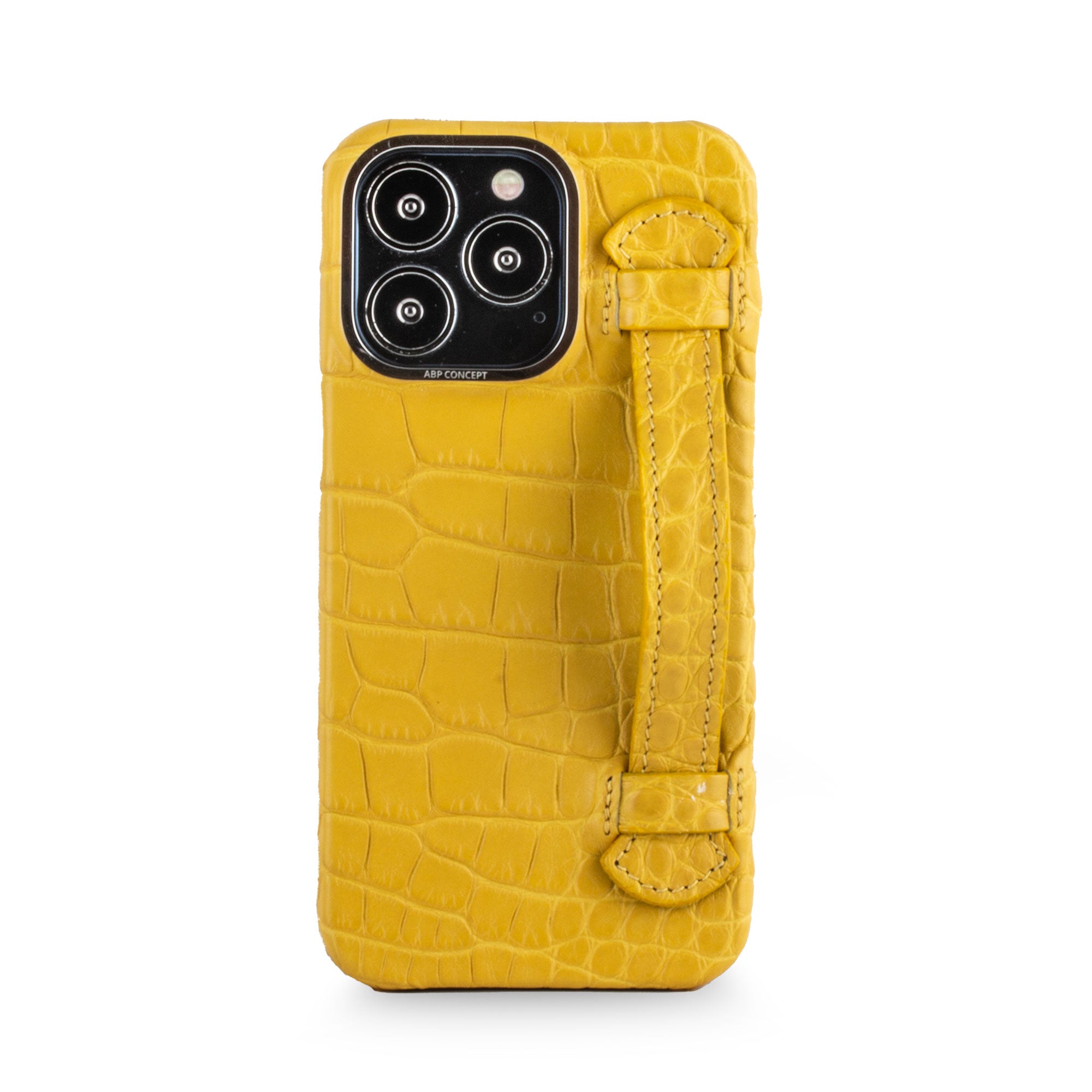 Clearance Sale - Leather iPhone strap case - iPhone 13 Pro - Yellow alligator 