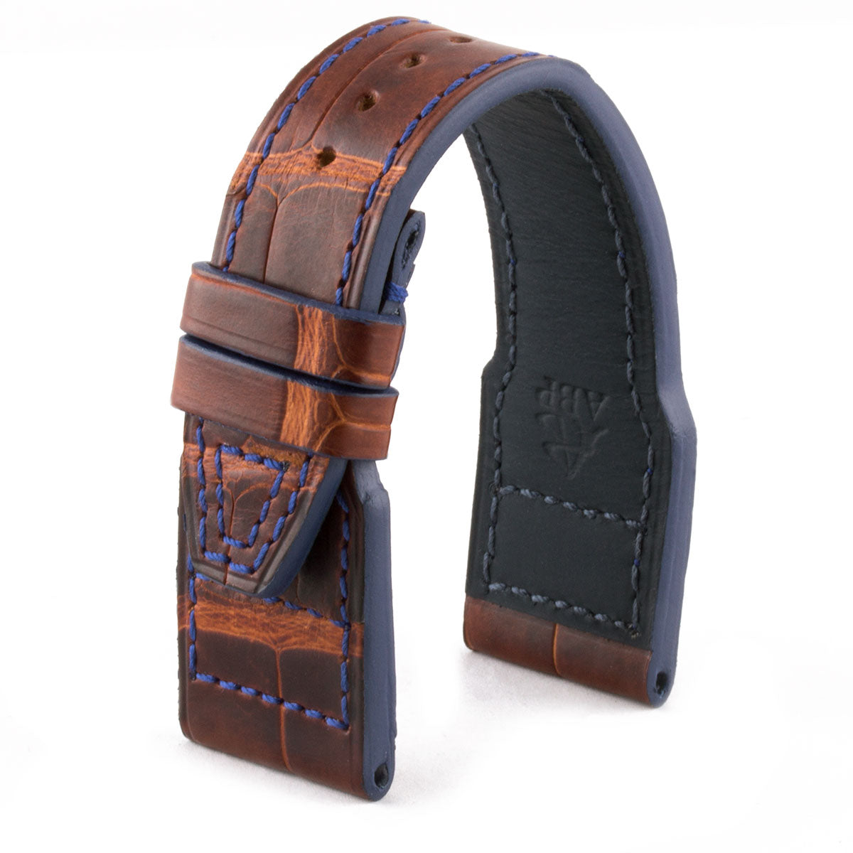 IWC Big Pilot - Bracelet-montre cuir - Alligator tannage spécial marron acajou waxé - watch band leather strap - ABP Concept -