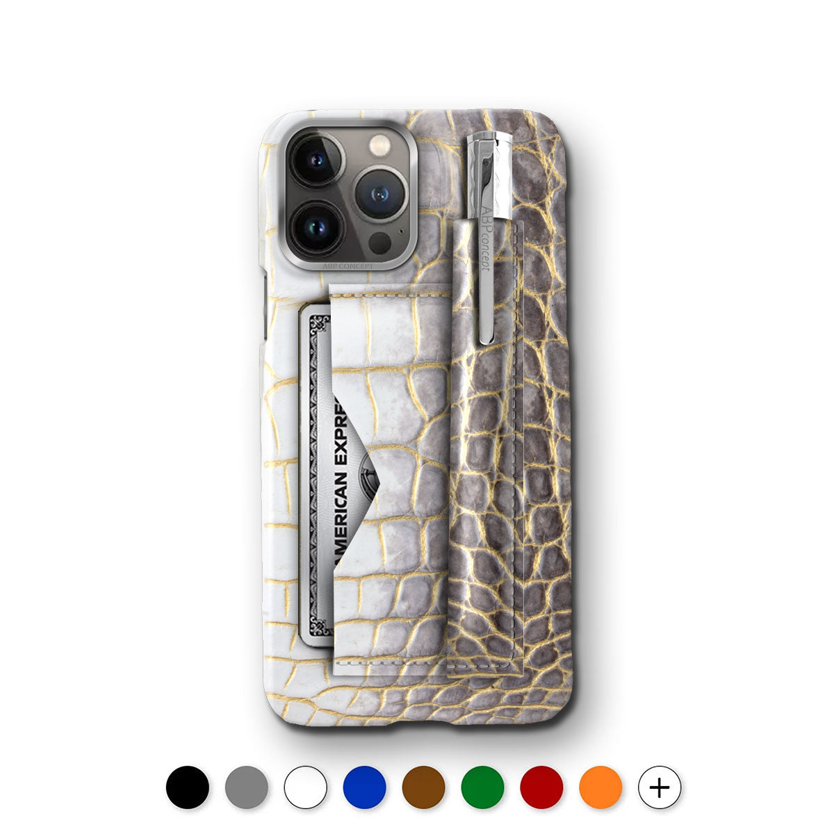 Coque cuir "Business case" pour iPhone 15, 14 & 13 Pro Max avec etui carte et stylo - Alligator Himalaya