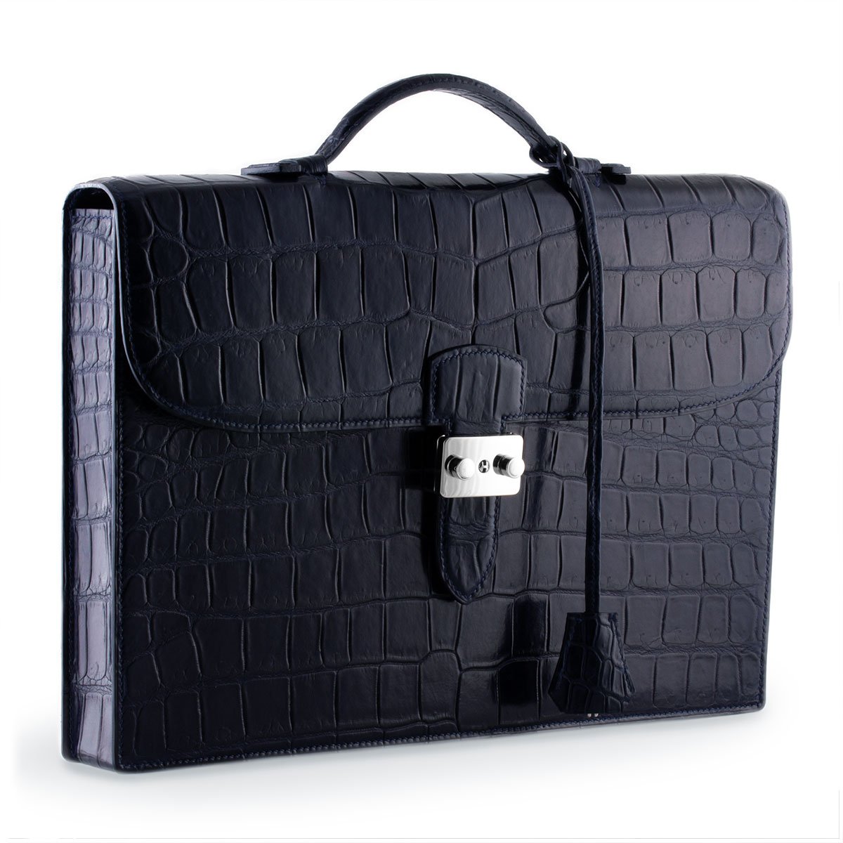 Leather Business Briefcase Alligator (black, blue) Paris – ABP