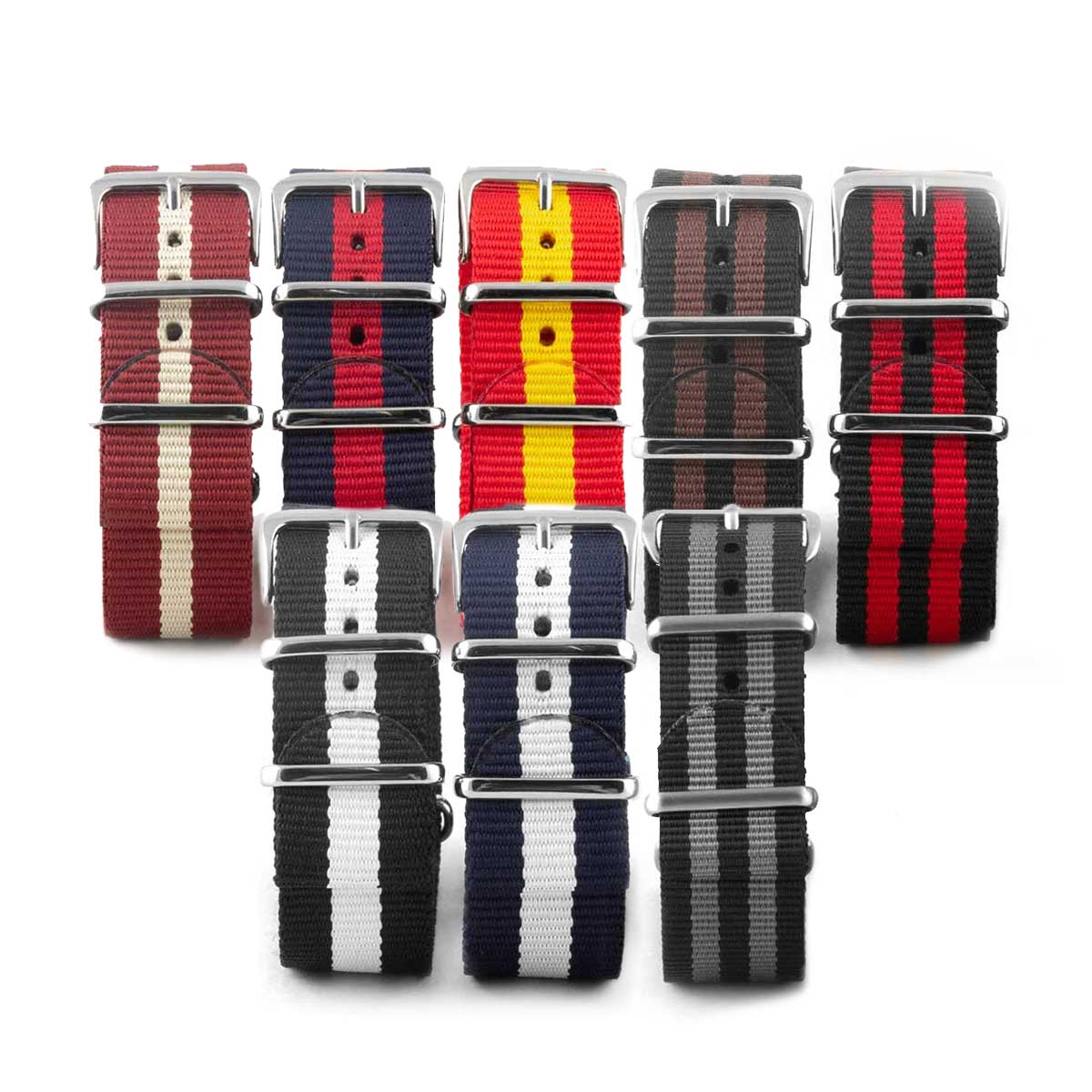 Nylon / fabric nato strap - 2 colors stripes (black, brown, grey, blue, red, white, yellow, beige)