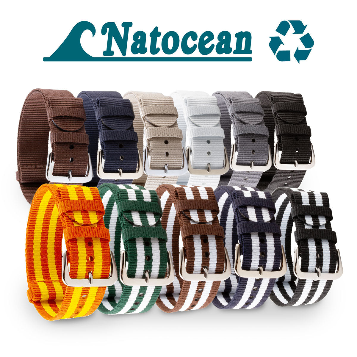 Natocean - Recycled-nylon nato strap (black, grey, white, beige, blue, brown, green, orange, yellow)