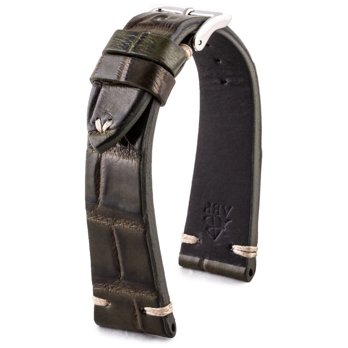 Bracelet Vintage - Bracelet-montre cuir - Alligator (noir, marron, kaki, bordeaux, rouge, violet) - watch band leather strap - ABP Concept -