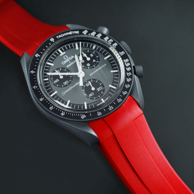 Speedmaster Red Perlon Strap Curved Premium Rubber Strap For