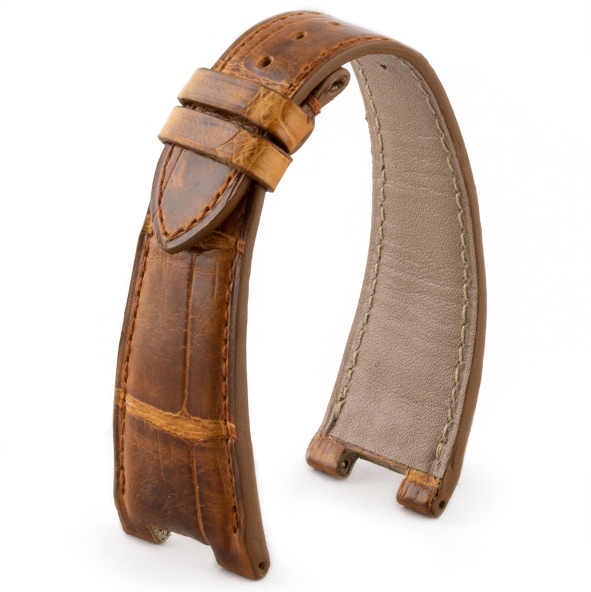Patek Philippe Nautilus - Bracelet de montre cuir - Alligator tannage spécial waxé (marron / gris / miel / bleu) - watch band leather strap - ABP Concept -