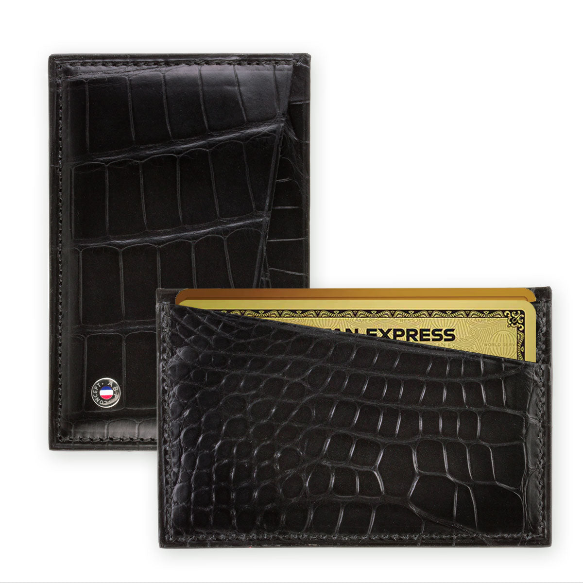 "Essentials" leather card holder - Genuine alligator (black, blue, green, brown, orange...)