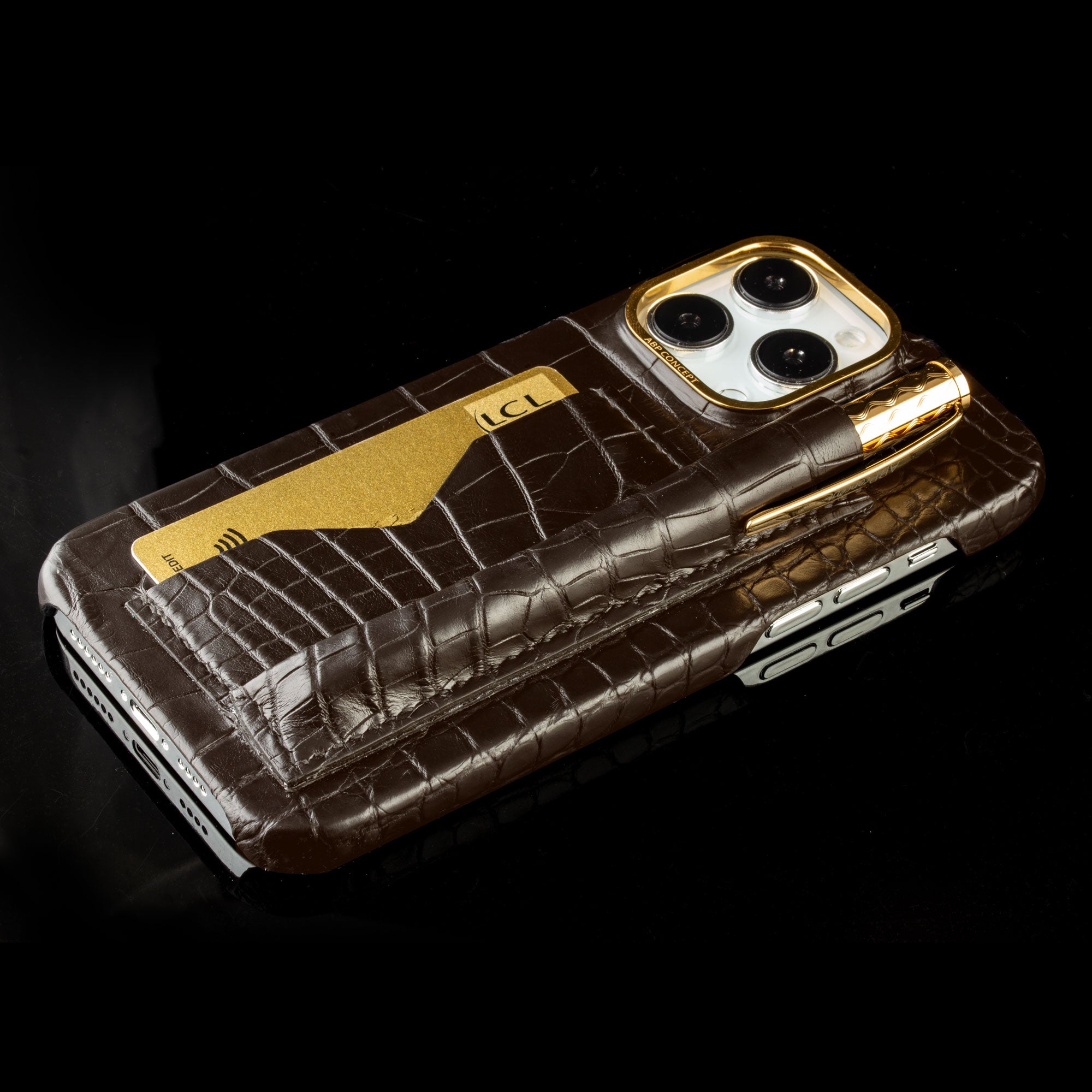 Coque cuir "Business case" étui cartes et stylo pour iPhone 15, 14 & 13 Pro Max - Alligator