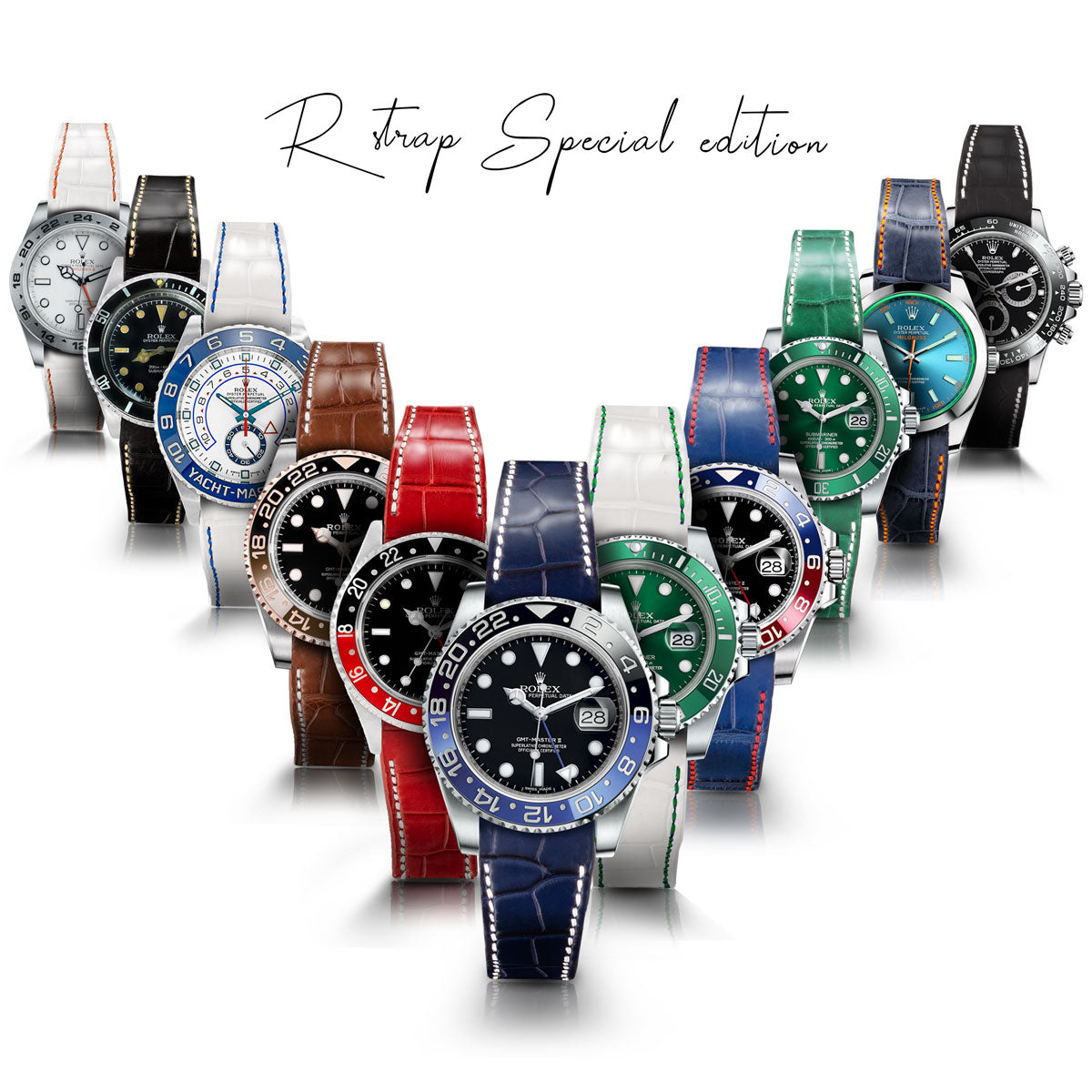 Rolex - R Strap leather watch strap " Special editions" - alligator - Black brown, blue red... – ABP