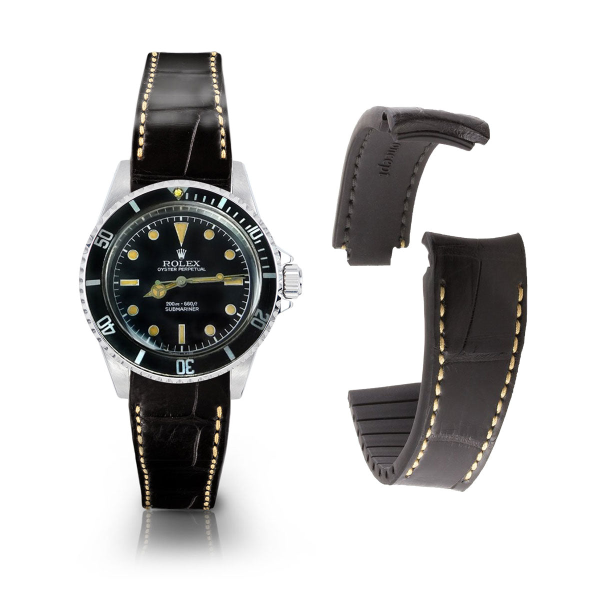 Rolex – Bracelet-montre cuir R Strap "Special Editions" – Alligator noir, marron, bleu, rouge... - watch band leather strap - ABP Concept -