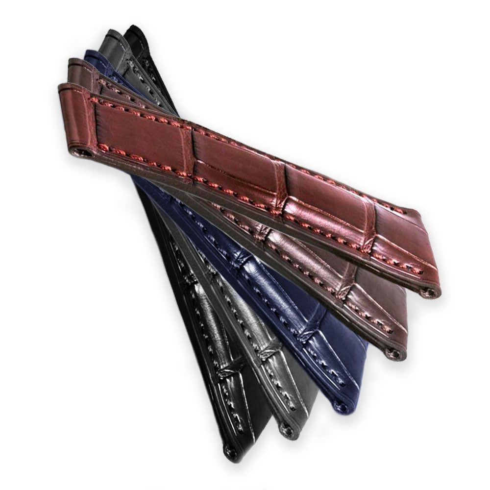 Rolex Daytona - Bracelet montre cuir à éléments - Alligator (noir, marron foncé, marron moyen, gris, bleu) - watch band leather strap - ABP Concept -