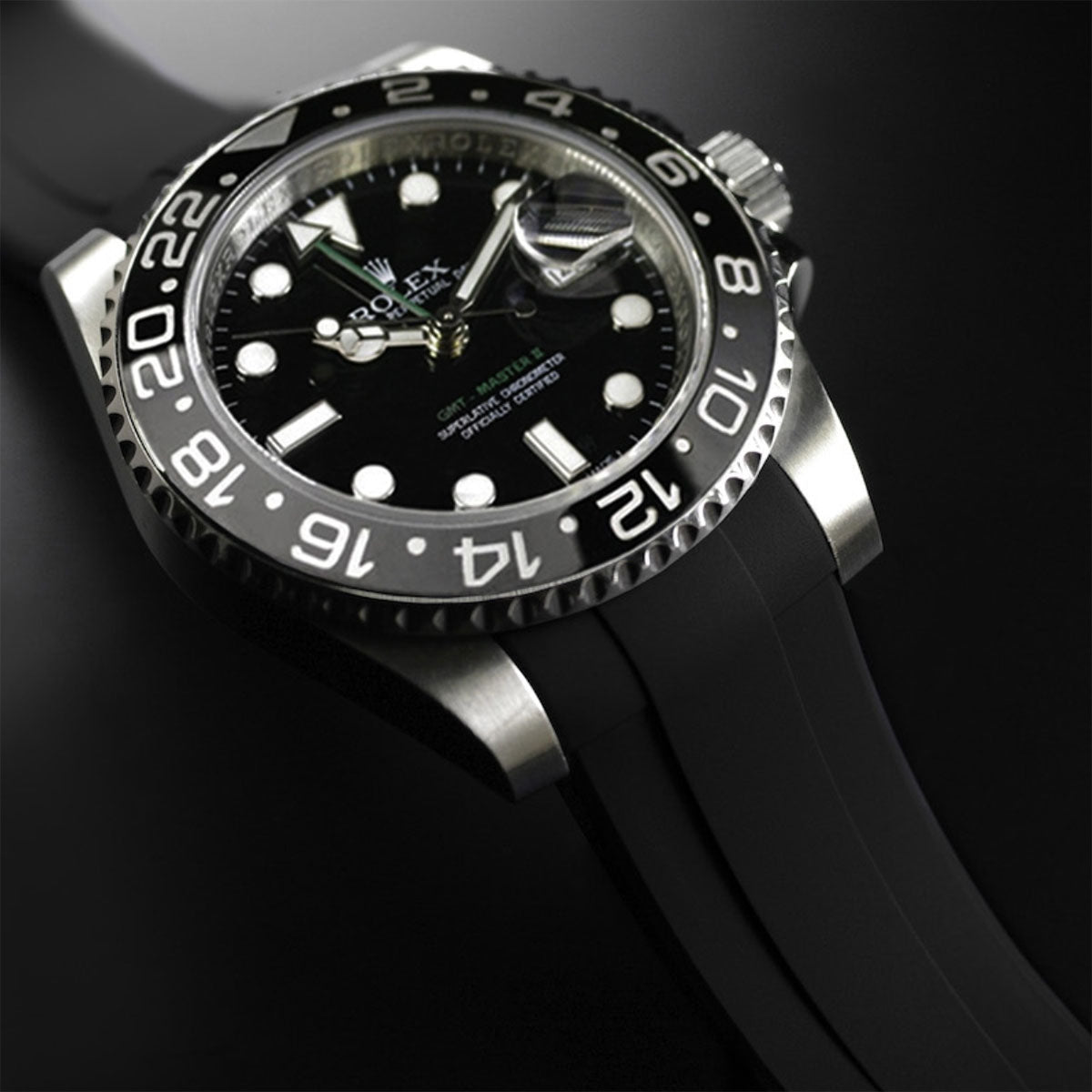 Rolex - Rubber B - Bracelet caoutchouc pour GMT Master II CERAMIC - Série boucle ardillon - watch band leather strap - ABP Concept -