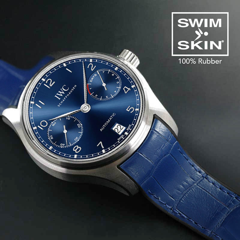 IWC - Rubber B - Bracelet caoutchouc pour Portugieser - SwimSkin® alligator bleu