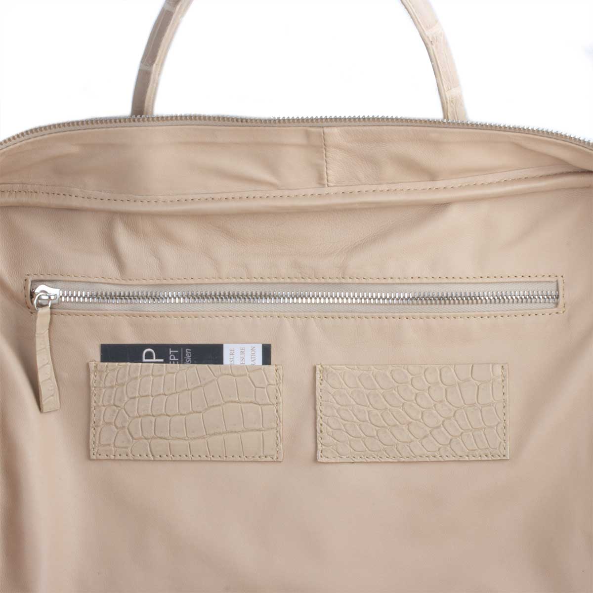 ​Leather briefcase - Beige porosus crocodile bag