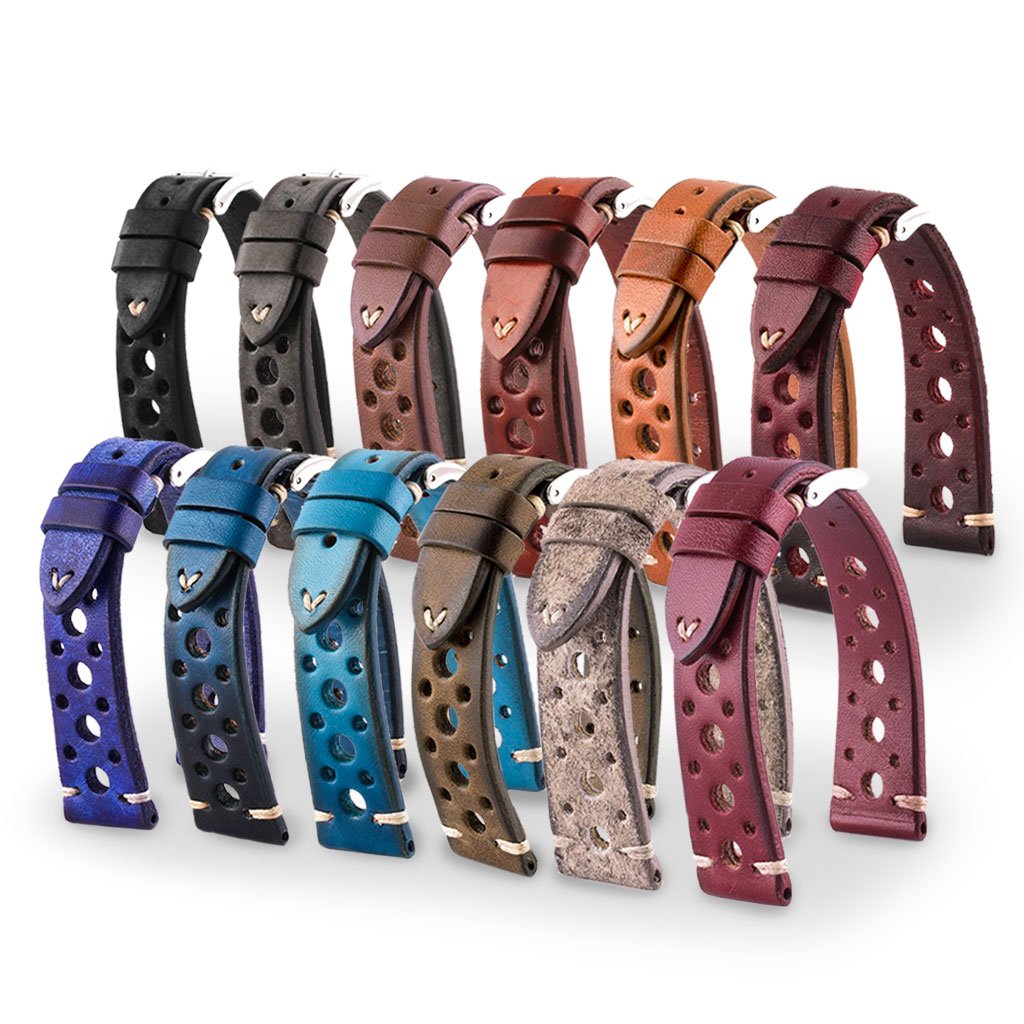 Bracelet Vintage "Racing" - Bracelet montre cuir - Veau (noir, gris, marron, bleu, rouge, taupe, camo) - watch band leather strap - ABP Concept -